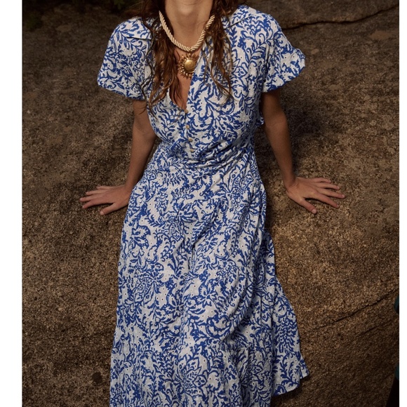 ZARA EYELET PRINTED MIDI DRESS XS - Picture 2 of 8